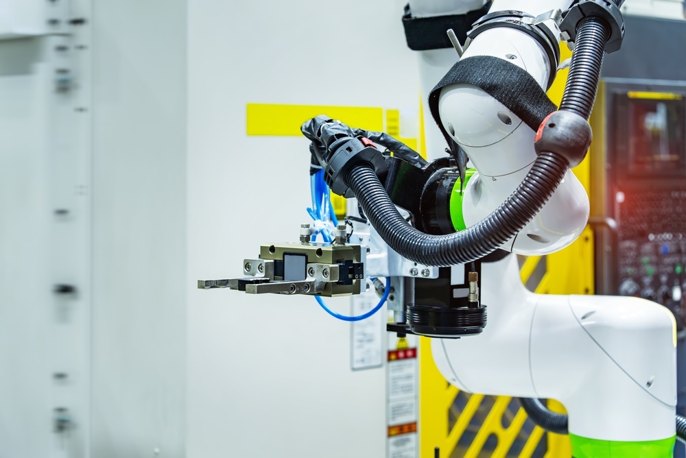 Industrial machine vision camera integrated into a robotic system.