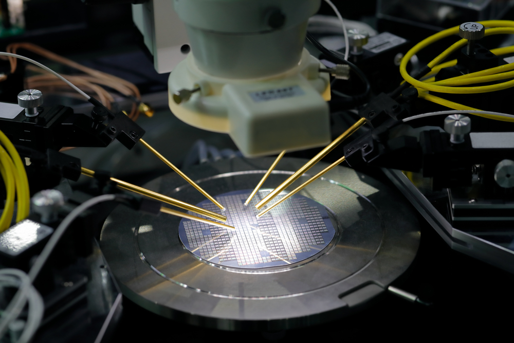 Semiconductor silicon wafer under test on the probe station